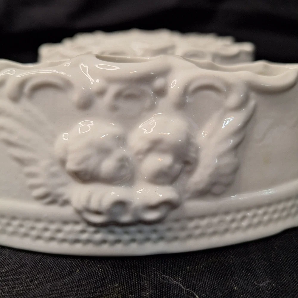Set of 4 White Glazed‎ Dresden Porcelain Cherub Crescent Flower Candle Holders